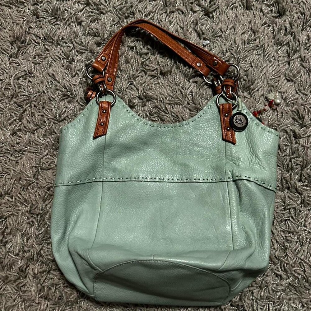The SAK Light Blue Leather Shoulder Bag Tote Style